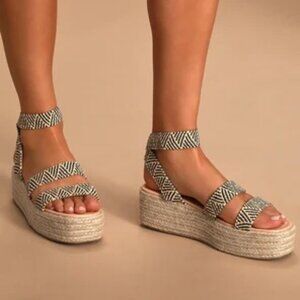 Rayney Black and Tan Espadrille Flatform Sandals